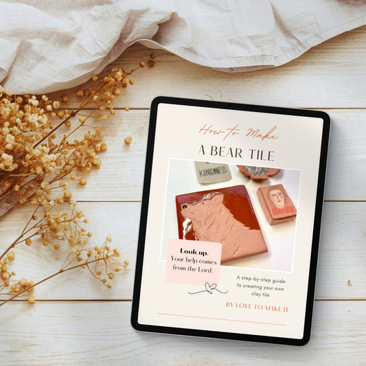 Look Up Bear Clay Tile digital e-book displayed on an iPad, inspired by Psalm 121 and created as a meaningful Christian craft project.